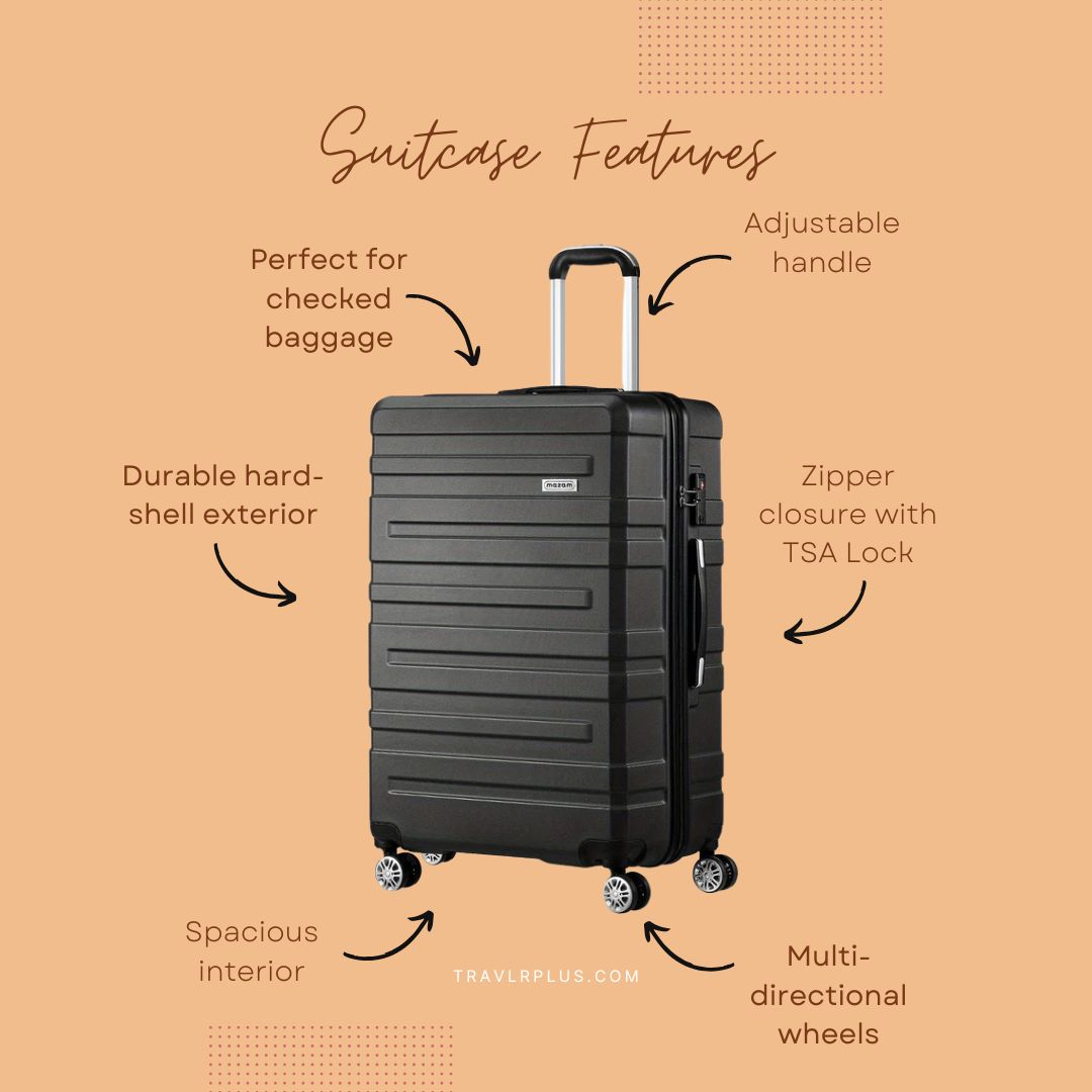 Suitcase with wheels - Travel TSA Lock - Hard Case Black